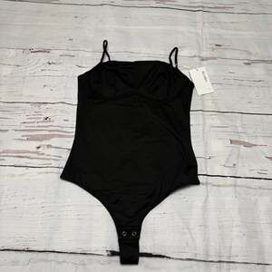 REORIA Black Square Neck Thong Bodysuit, Spaghetti Straps, NWT - Size S